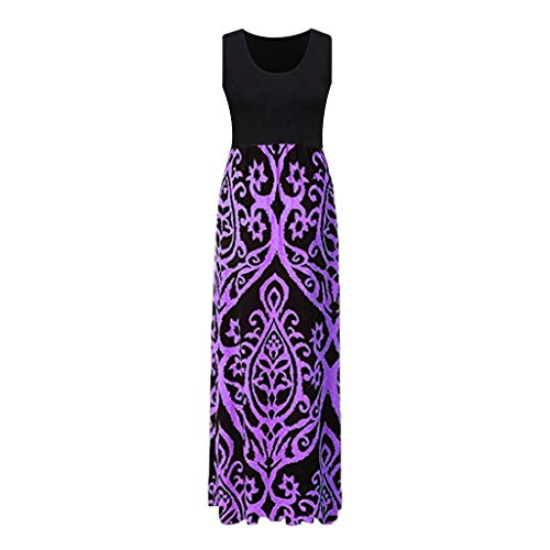 CCatyam Plus Size Dresses for Women, Skirt O-Neck Print Sexy Loose Maxi Casual Beach Party Fashion Purple