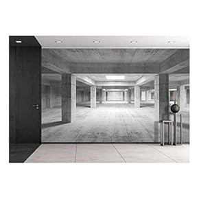 Illustration - Empty Dark Abstract Industrial Concrete Interior 3D Illustration - Removable Wall Mural | Self-Adhesive Large Wallpaper - 66x96 inches