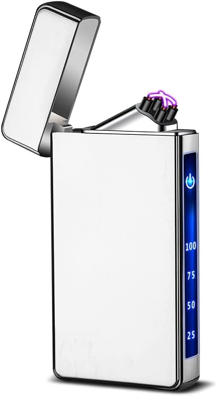 Yangers Cigarette Electric Lighter Dual Arc USB Rechargeable, Cool Electronic Charging Pulse Plasma Windproof Flameless Touch Sensor Control for Smoking Cigarette Candle (Silver)