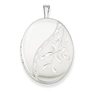 Beautiful Sterling Silver Rhodium-plated 26mm Side Flowered Oval Locket