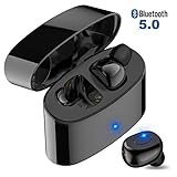 True Wireless Bluetooth Earbuds, Kissral T6 5.0 TWS Headphones HD Stereo Sound 24H Playback Time Built-in Dual Microphone with Portable Charging Case-Black