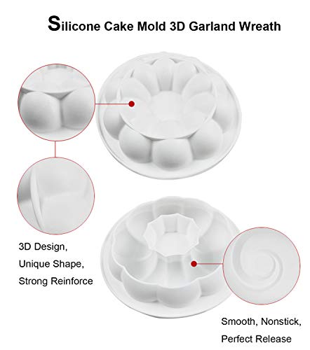 Silicone Mold 3D Garland Wreath Shape for Chocolate Truffle Mousse Cake Dessert Mold - Thumbnail 3