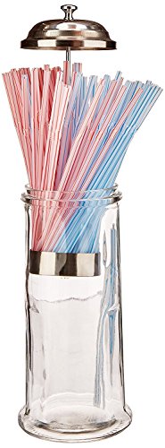 Palais Glassware Glass Straw Dispenser with Chrome Base & Cover, 11" High