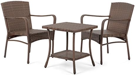 W Unlimited Leisure Collection Garden Patio Furniture Round Core Wicker Outdoor Furniture Bistro Set Table Cushions Deep Seating (3 Piece Set)