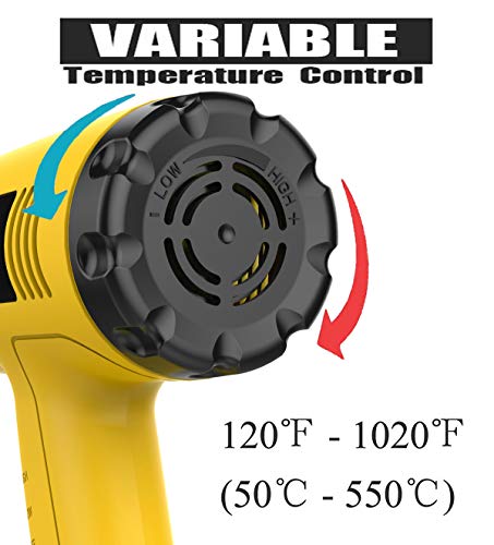 Heat Gun Variable Temperature, Amtake Professional Hot Air Gun 120Â°F - 1020Â°F (50â„ƒ~550â„ƒ) with 2 Fan Speed, 4 Nozzle Attachments for Crafts, Heat shrink tubing, Stripping Paint