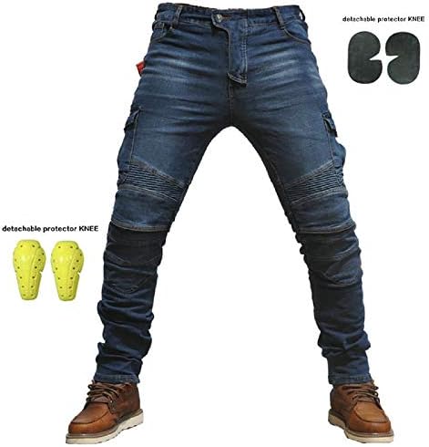 Mens Motorcycle Jean Pants Protection Lining Motorbike Trousers with 2 Pair Protect Pads Jeans Blue Colour (M- (Waist 33"))
