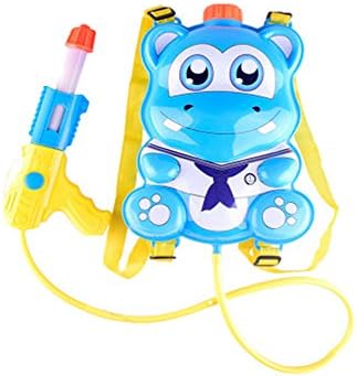 BeTwo 2L Pressure Pull Type Cartoon Blue Hippo Backpack Water Squirt Gun for the Kid and Adult Summer Beach Pool Toys