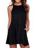 Women's Sleeveless Pockets Casual Swing T-shirt Dresses