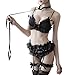 TOMORI Womens Sexy Cosplay Lingerie Set Ruffle Baby Doll Teddy Outfit Bra an Pantie Nightie with Choker (Black) Medium