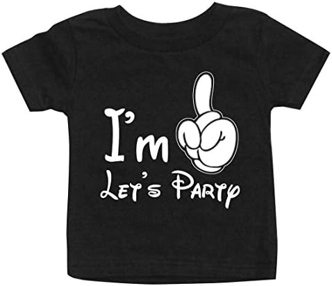 I’m One Let’s Party Mouse Hands 1st Birthday T-Shirt - First Birth Day Shirt (12 M, Black)