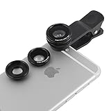 Apexel 3-In-1 Clip-On Lens Kit 180 Degree Fisheye Lens + 0.67X Wide Angle + 10X Macro Lens (Black)