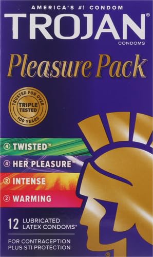 TROJAN PLEASURE VARIETY PACK LUBRICATED CONDOMS – 12 COUNT