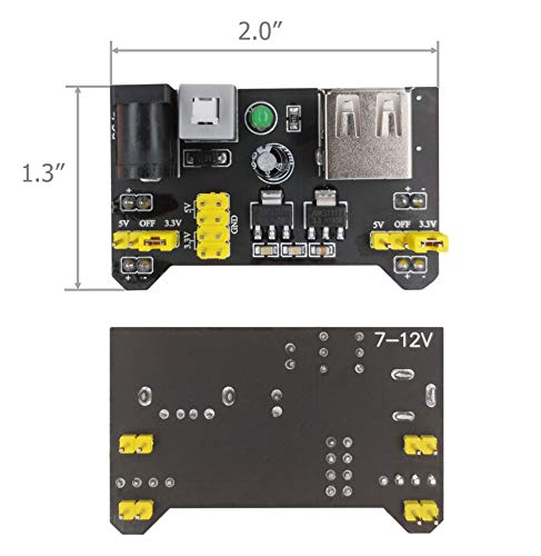 Excelity 3pcs 3.3V/5V Power Supply Module for MB102 Breadboard Arduino Kit with USB to 5.5 2.1mm Cord