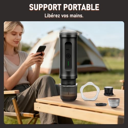 ICARE Portable Coffee Maker, 2 in 1 Portable Coffee Maker for NS Capsules and Ground Coffee, Self-Warming, USB-C Charging, Battery Indicator, for Camping, Hiking, Travel, Campervans(Black)