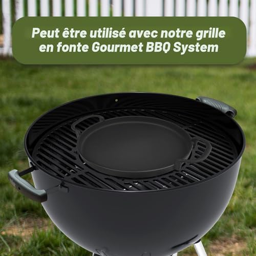 Onlyfire 30.5 cm Cast Iron BBQ Grill - Round Cooking Plate with Handles - Cast Iron Pan - Accessory for Weber Gourmet BBQ and Crafted System