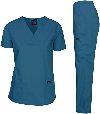 Ivy Medical Uniform Women and Men Scrub Set, Top and Pants (L, Carribean)