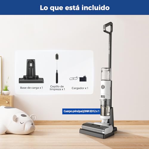 JONR ED12 Wet and Dry Vacuum Cleaner, 4 in 1 Cordless Vacuum Cleaner and Mop, Edge Cleaning Brush, Self-Cleaning Function, 30 min Autonomy, for Hard Floors and Pet Hair.