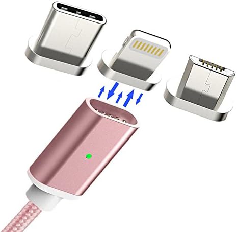 AUCON Magnetic Lightning Micro Type C Usb Cable for Android Iphone, Magnet Charging Adapter for Samsung S6 Sony, Rose Gold
