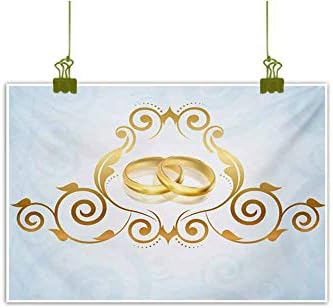 Homrkey Chinese Classical Oil Painting Vintage Style Victorian Ornaments on Blue Backdrop Rings Classical Celebration Pale Blue Gold Decorative Painted Sofa Background Wall 47" W x 31" L