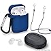 Airpod Silicone Case Cover with Keychain/Strap/Earhooks/Accessories Storage Travel Box for Apple Airpods 2&1, Best Gift for Your Air Pod (Navy Blue)