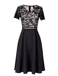 VFSHOW Vestido de cóctel para mujer, cuello en V, con bolsillos y mangas de encaje