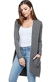 A+D Womens Basic Open Front Knit Cardigan Sweater Top w/ Pockets (Charcoal, Medium/ Large)