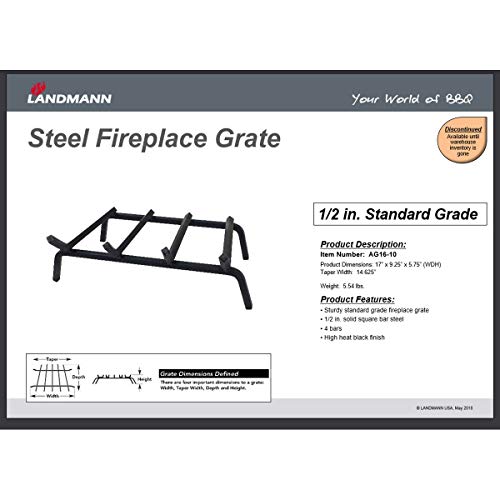 Landmann LAN-AG16-10 0.5 Inch 4 Bar Standard Grade Steel Fireplace Grate, Black