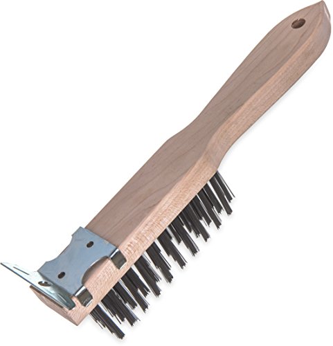 Carlisle 4577900 Heavy Duty Wood Handle Scratch Brush with Scraper, Carbon Steel Bristles, 11" x 2.5"