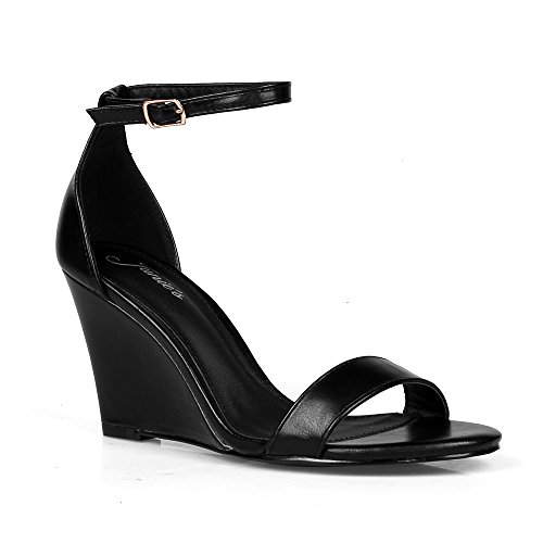 Women's ELISHA Platform Wedge Sandal Open Toe with Ankle Strap and Buckle Closure by Junie's
