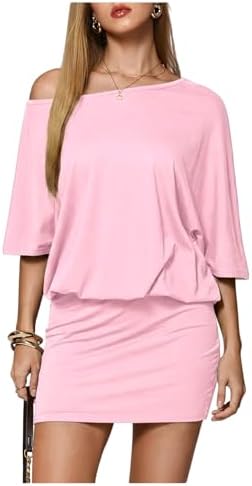 Women's Sexy Off-Shoulder Batwing Sleeve Mini Dress Loose Pleated Wrap Hip  Dress Apricot at Amazon Women's Clothing store