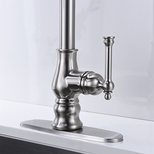 Kitchen Faucet Brushed Nickel with Pull Out Sprayer Delle Rosa Single Handle High Arc Swivel Brass Pre-rinse Kitchen Sink Faucets with Deck Plate