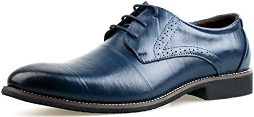 LIYZU Men's Leather Lace up Modern Dress Oxford Shoes US Size 7.5 Blue