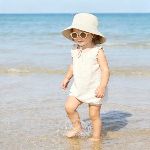 Shedoo Children's Sun Hat UV Protection UPF 50+, Wide Brim Neck Protection Fishing Hat Baby with Sunglasses, Breathable Bucket Hat with Adjustable Chin Strap, Beach Hat for Boys, Girls