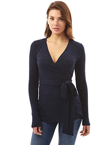 PattyBoutik Womenâ€™s Long Sleeve Knit Wrap Tunic (Heather Dark Blue XS)