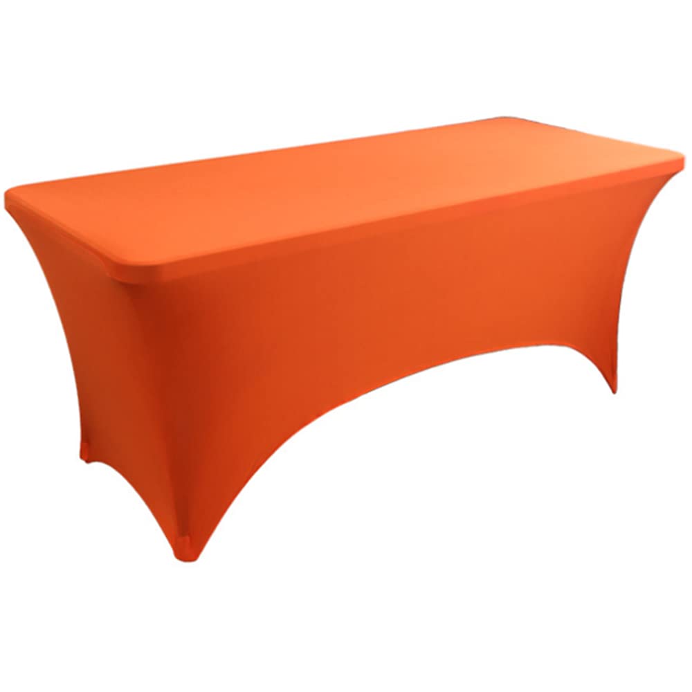 Skyour Stretch Spandex Table Cover 4ft/5ft/6ft/8ft Folding Rectangular Dinner Elastic Fitted Table Cloth Outdoor Cocktail Tablecloth Covers Protector (Orange, 8FT: 96x30x30in)
