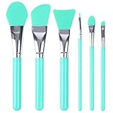 Face Mask Brush, ESARORA Silicone Cosmetic Brush Set of 6 Face Mask Brush set and Eye makeup Brushes (Green)