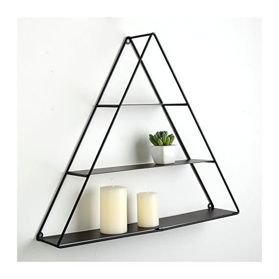 MyGift 3 Tier Triangular Matte Black Metal Display Shelf, Wall Mounted
