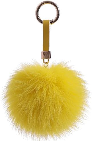 Roniky Large Genuine Fox Fur Pom Pom Keychain Bag Charm Gold Ring Fluffy Fur Ball
