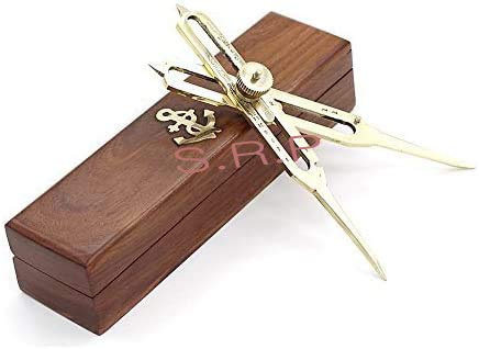 Brass Proportional Divider with Anchor Inlaid Box 6 inch