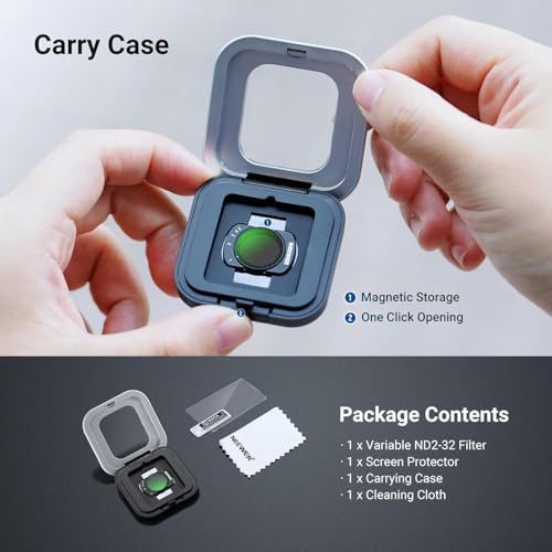 NEEWER Variable ND Filter Compatible with DJI Osmo Pocket 3 & Creator Combo Accessories, Magnetic Multicoated ND2-32 Neutral Density Action Camera Lens Filter with Screen Protector & Case