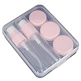 HOYOFO Leak Proof Travel Bottles Jars Set of 5 Cosmetics Toiletries Airplane Empty Containers with a Transparent Plastic Box, Pink