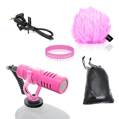 Movo VXR10 Universal Video Microphone with Shock Mount, Deadcat Windscreen, Case for iPhone, Android Smartphones, Canon EOS, Nikon DSLR Cameras and Camcorders (Pink Breast Cancer Awareness Edition)