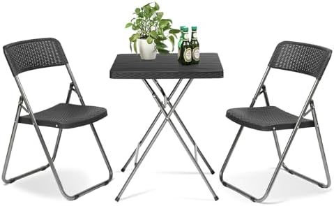 Sekey 3 Piece Rattan Look Plastic Bistro Set - Folding Table & Chairs