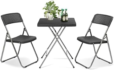 Sekey 3 Piece Rattan Look Plastic Bistro Set - Folding Table & Chairs