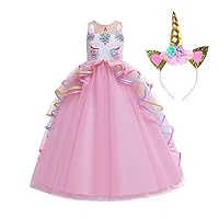 Zerayo Baby Girl Flower Unicorn Costume Pageant Princess Party Long Maxi Tulle Dresses Pink,160cm