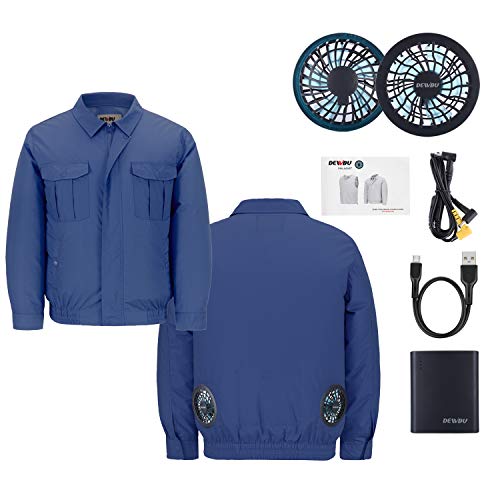 DEWBU Workwear Equipped Cooling Jacket Fan with Battery Pack for Summer Outdoors Air-Conditioned Clothes (Blue Suit, Small)