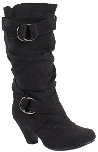 Link Little Girl's Pauline-38 Kitten Heel Boots with Decorative Buckles