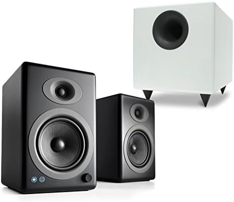 Audioengine A5+ Wireless Powered Speakers (Black, Pair) with Wired S8 Subwoofer (White)