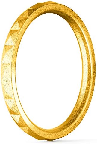 ThunderFit Thin and Stackable Silicone Ring Wedding Band for Women - Diamond Pattern - 1 Ring (Gold, 6.5-7 (17.3mm))