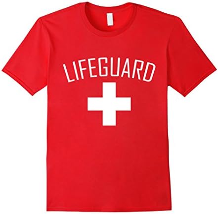 Mens Certified Official Lifeguard T-Shirt Heavy Distressed Red Large Red